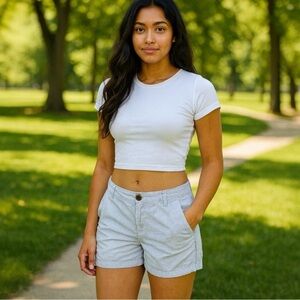 Slate-Blue & White Pinstripe Shorts Size 00 Summer Resort Yacht Club 5” Aerie